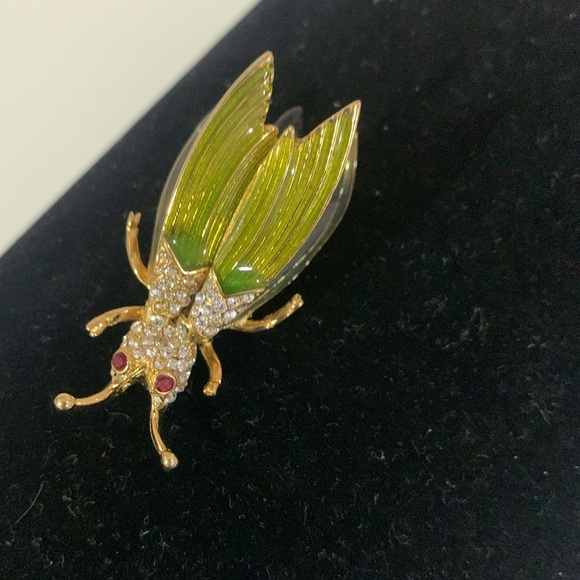 Vintage rare Erwin Pearl gold tone rhinestone & enamel bug statement pin brooch - Picture 5 of 11